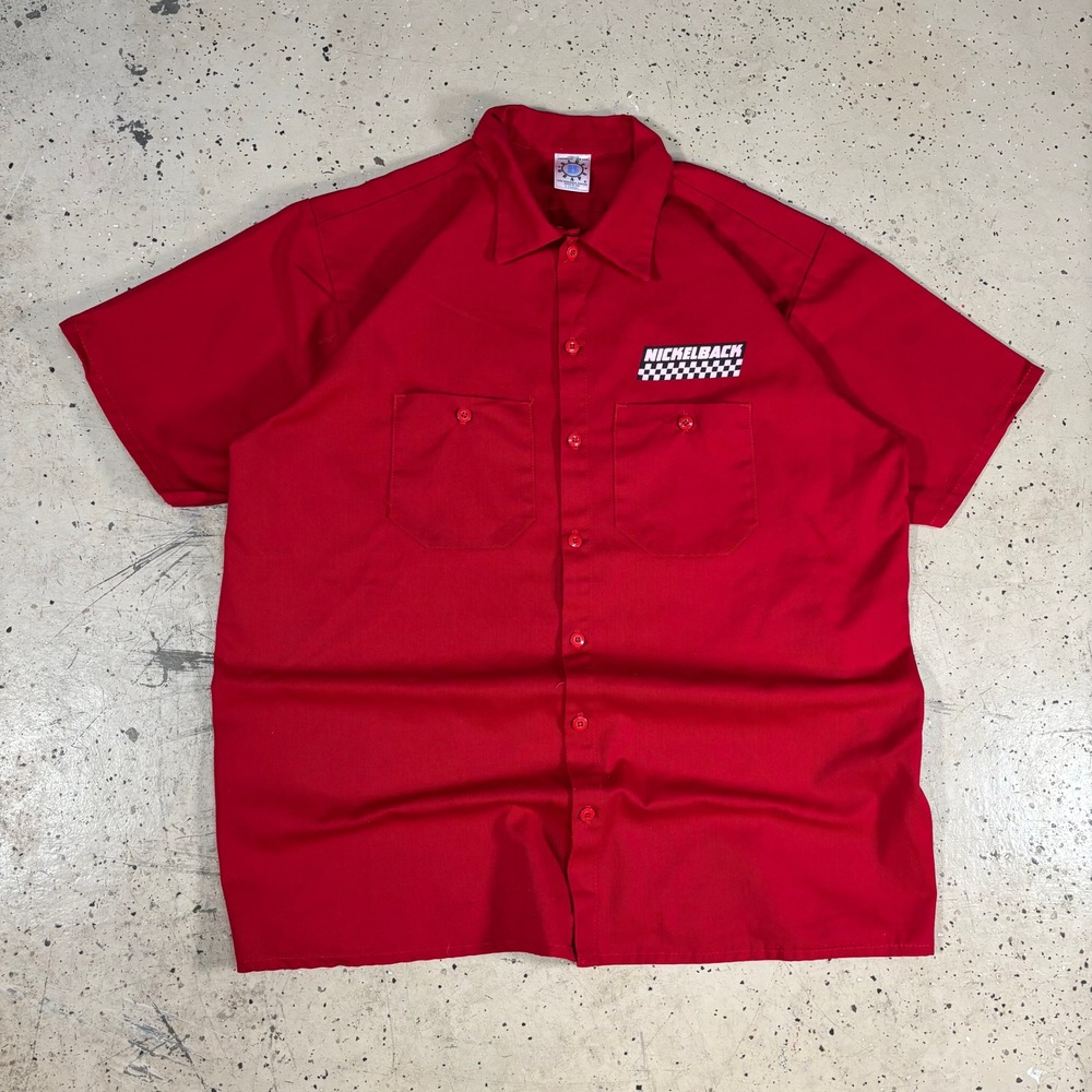 Blue Grape Nickelback Work Shirt Mens XL Red Excellent Racing Graphic Button Up